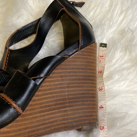 Cole Haan Black/Brown Leather Wedge Sandals Sz 9.5B - Picture 4 of 7